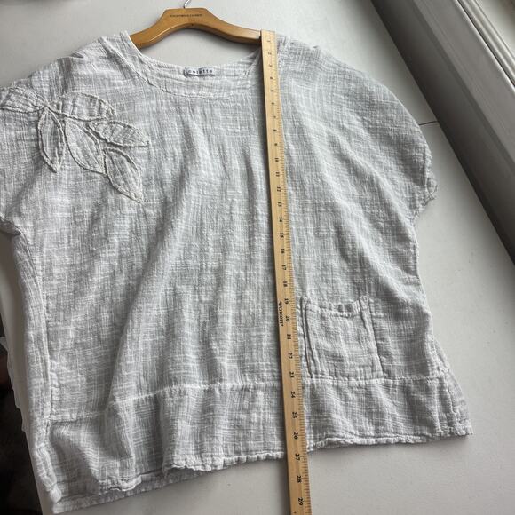 Colette Sz L Linen Top Blouse Short Sleeve Boxy Lagenlook Breathable Scoop Neck - Picture 9 of 12